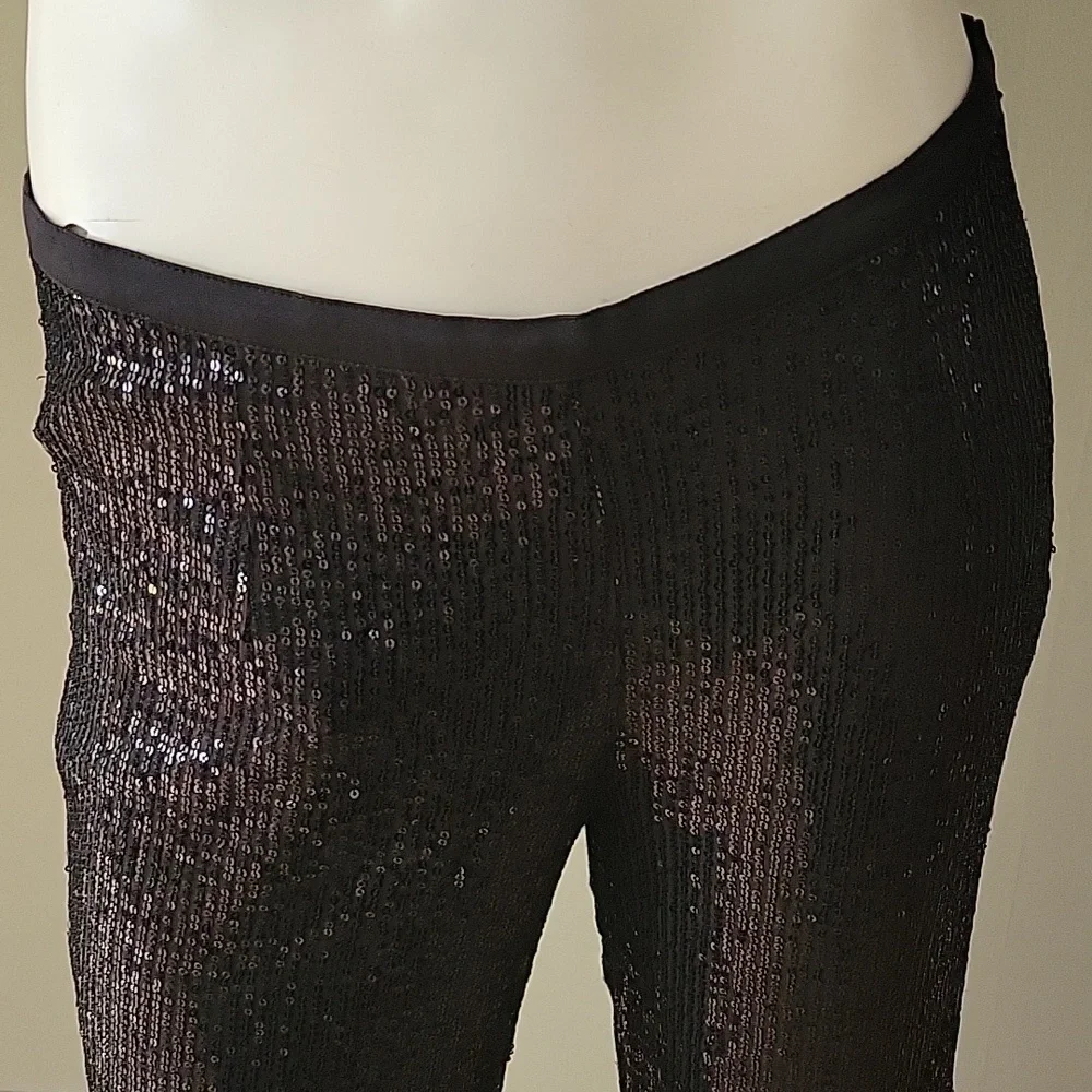 Tory Burch Silk Lined Elegant Black Wide Leg Sequin Trousers